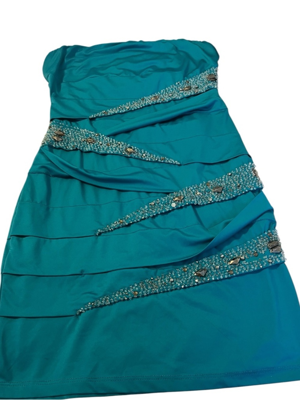 Y2K Nashville Vegas Bridal Squad Party Mini Dress Coastal Cowgirl M Teal